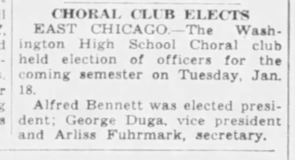 Bennett Alfred 19380130 Choral Club Elects President